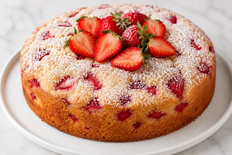 Easy strawberry cake recipe with fresh strawberries