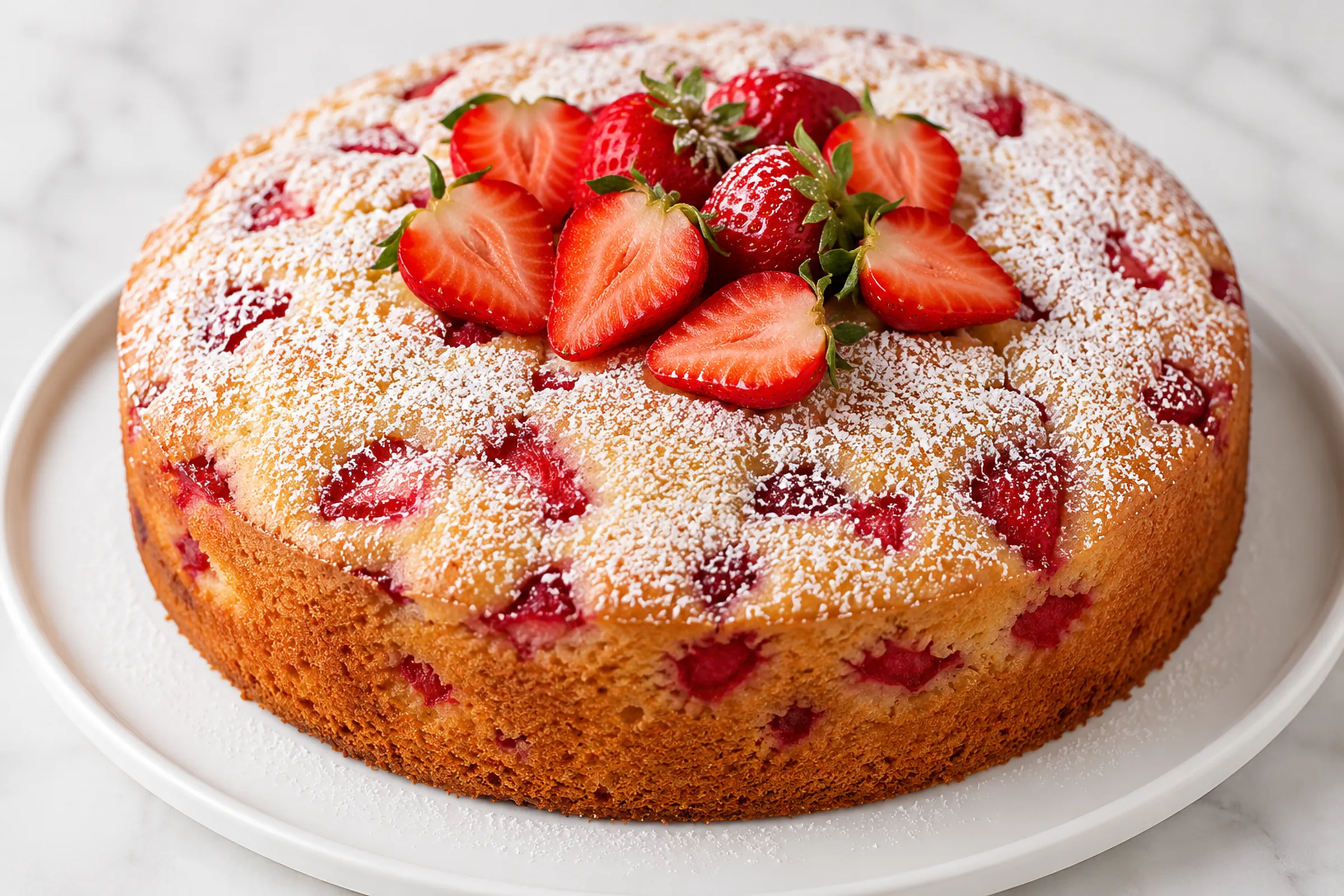 Easy strawberry cake recipe with fresh strawberries